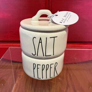NWT Rae Dunn Salt Pepper ceramic stackable containers